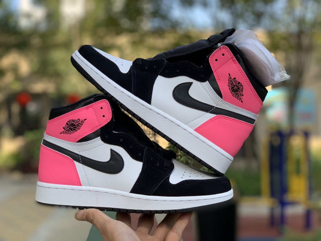 black and white and pink jordans