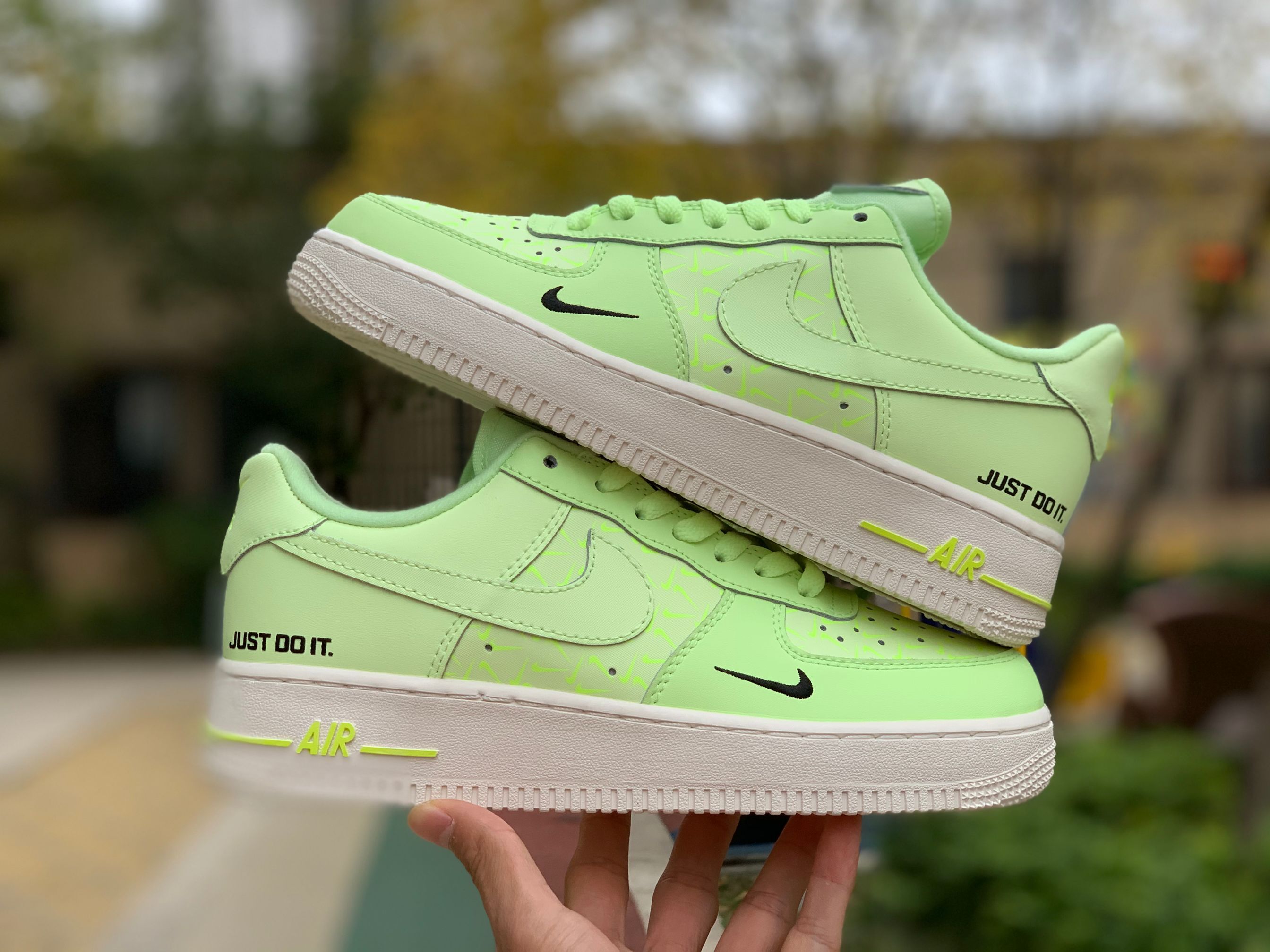 2020 Nike Air 1 Low Just Do It Neon Yellow CT2541 - 700 For Sale - nike roshe graphics men shoes sale