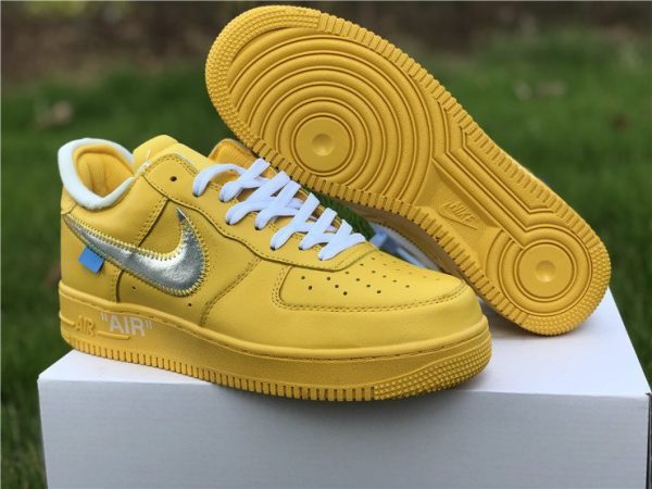 Nike Air Force 1 Low X Off-White Yellow Metalic Silver Shoes UK CI1173-700