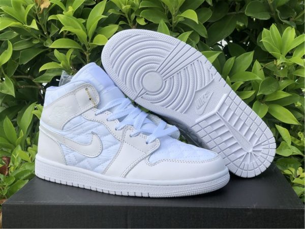 Air Jordan 1 Mid SE White Quilted Basketball Shoes UK DB6078-100