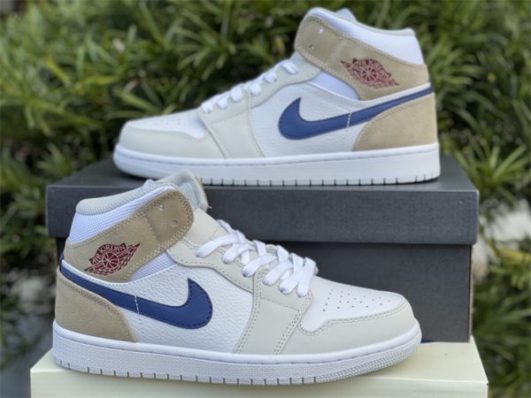 Cheap Air Jordan 1 Mid Navy Swooshes and Tan Suede DO6726-100-2