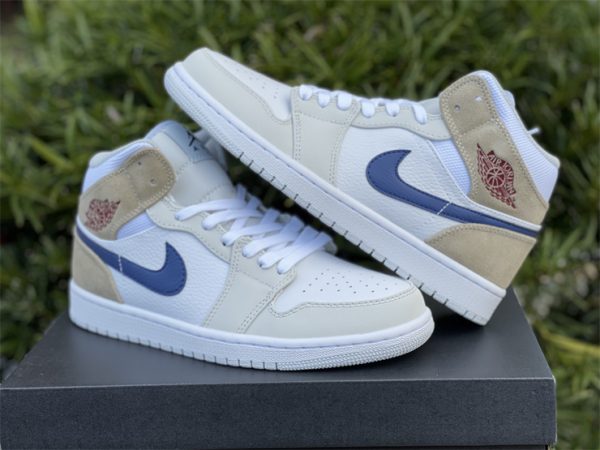 Cheap Air Jordan 1 Mid Navy Swooshes and Tan Suede DO6726-100-4