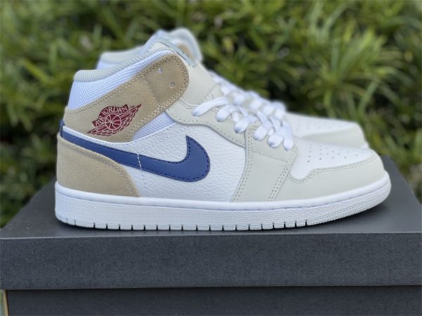 Cheap Air Jordan 1 Mid Navy Swooshes and Tan Suede DO6726-100-5