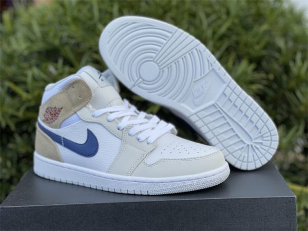 Cheap Air Jordan 1 Mid Navy Swooshes and Tan Suede DO6726-100