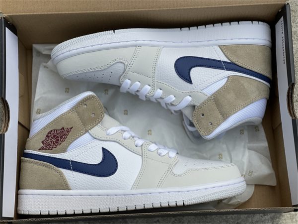 Cheap Air Jordan 1 Mid Navy Swooshes and Tan Suede DO6726-100 In Box