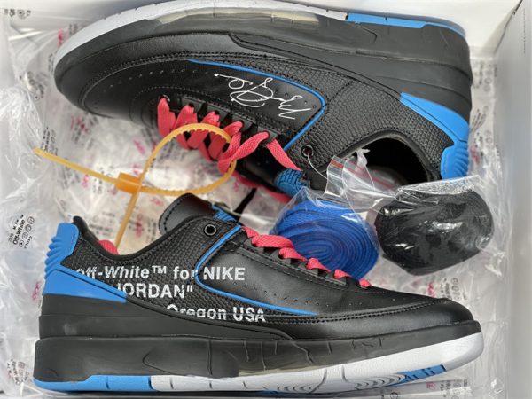Off-White x Air Jordan 2 Low SP Black Blue Grey Sneakers DJ4375-004 In Box