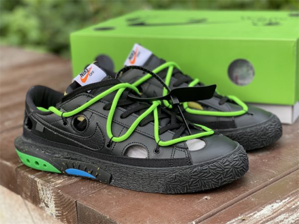 Off-White x Nike Blazer Low Black Green Sneakers UK DH7863-001-1