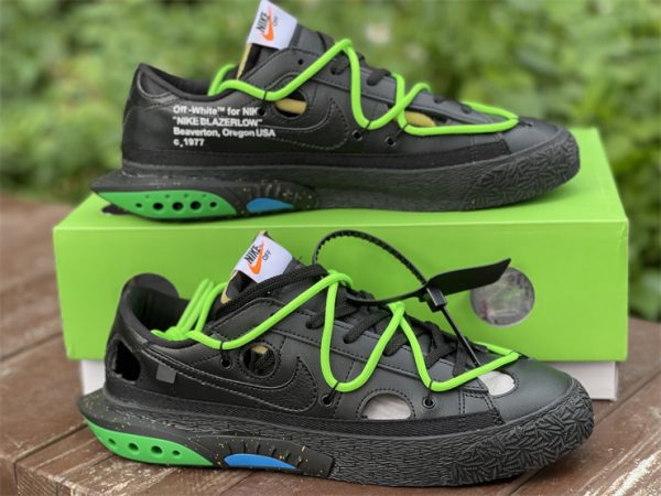 Off-White x Nike Blazer Low Black Green Sneakers UK DH7863-001-2