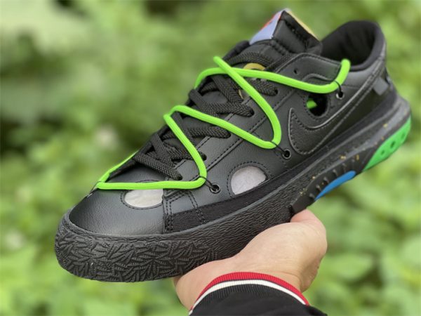 Off-White x Nike Blazer Low Black Green Sneakers UK DH7863-001 In Hand