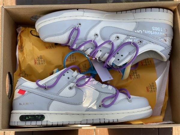 Off-White x Nike Dunk Low White Purple Lot 47 Shoes DM1602-125 In Box