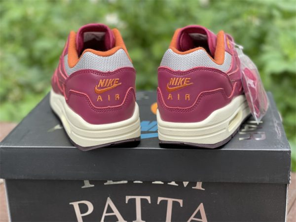 Patta x Nike Air Max 1 Rush Maroon New Releases DO9549-001-heel