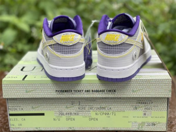 2022 Union x Nike Dunk Low Court Purple White Yellow DJ9649-500 Heel