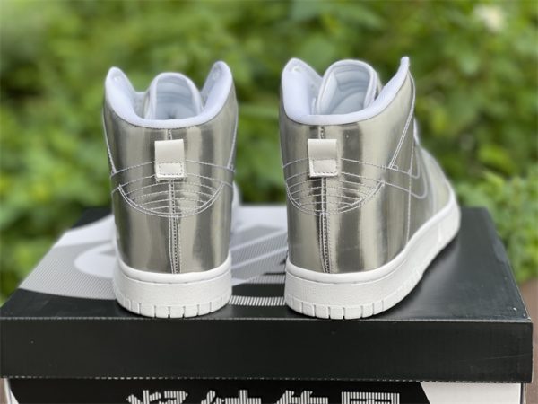 2022 CLOT x Nike Dunk High Metallic Silver UK Sale DH4444-900 heel